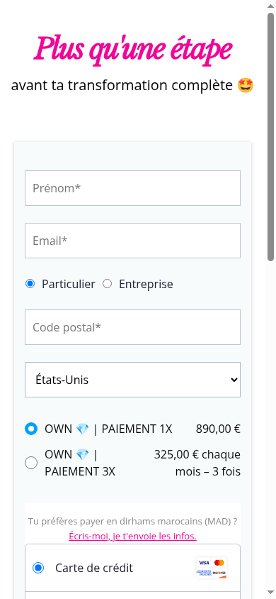 Étape de paiement Own Shamasqalli sur mobile