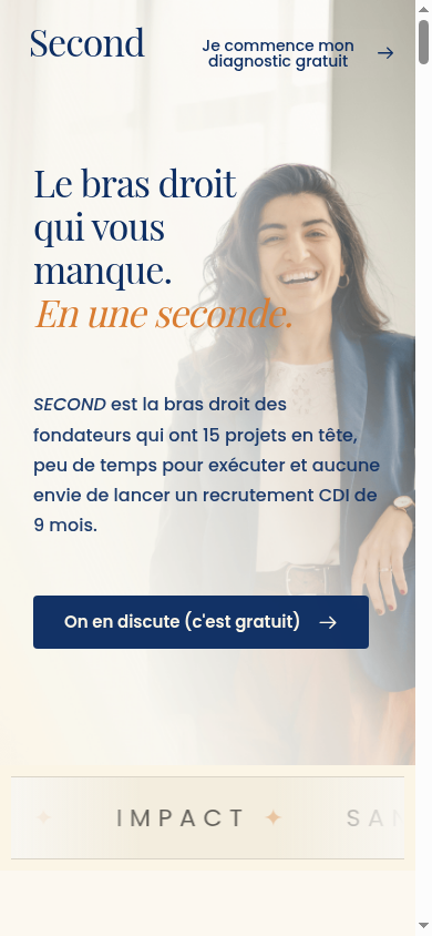 Second by Rita sur mobile, cadrage présentation